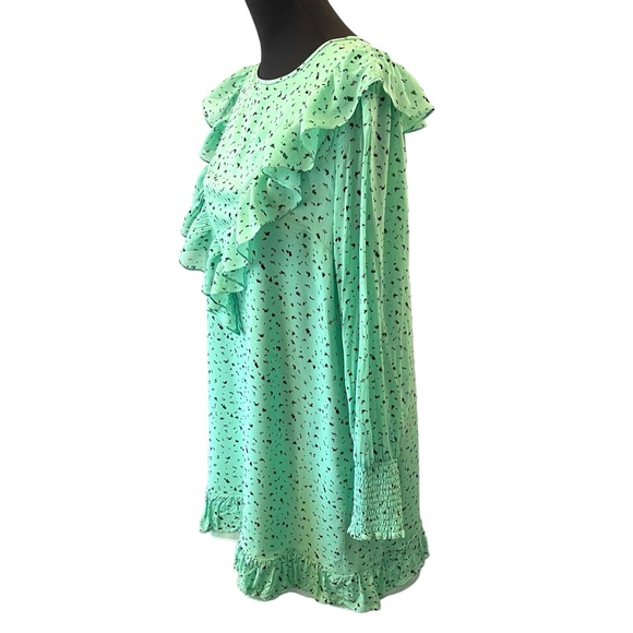 Aritzia Little Moon Mint Green/Black Pattern Long Sleeve Ruffle Dress (L) - Picture 9 of 16